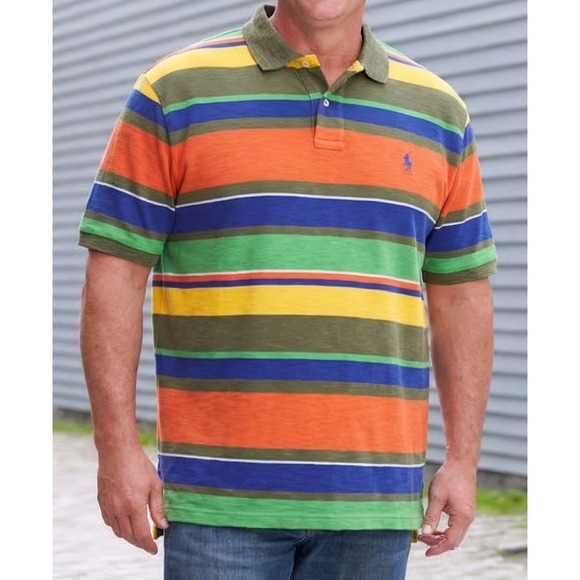 Polo Ralph Lauren Striped Mesh Polo Shirt Mens 90's XXL Multicolor - Picture 5 of 12
